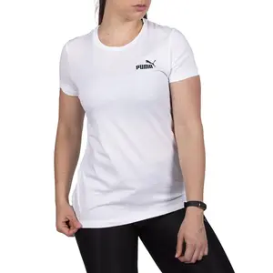 PUMA Womens Essentials Logo Crew Neck Short Sleeve Casual Tops Casual - White