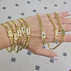 6mm Cuban Chain Bracelets Stainless Steel 14K Gold Plated