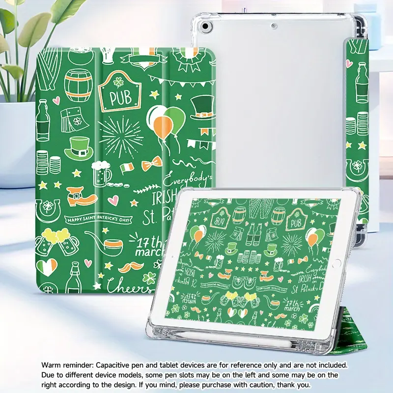 1pc iPad Pro Case with Irish Pub Theme - iPad Pro Sleeve Cover, Auto Wake/Sleep, Foldable Stand, Lightweight TPU Case for iPad Pro 9.7/10.9/11/12.9 - St. Patrick's Day Gift (Green/Orange Accents) - Compatible with iPad Pro Models, Cute Case for iPad