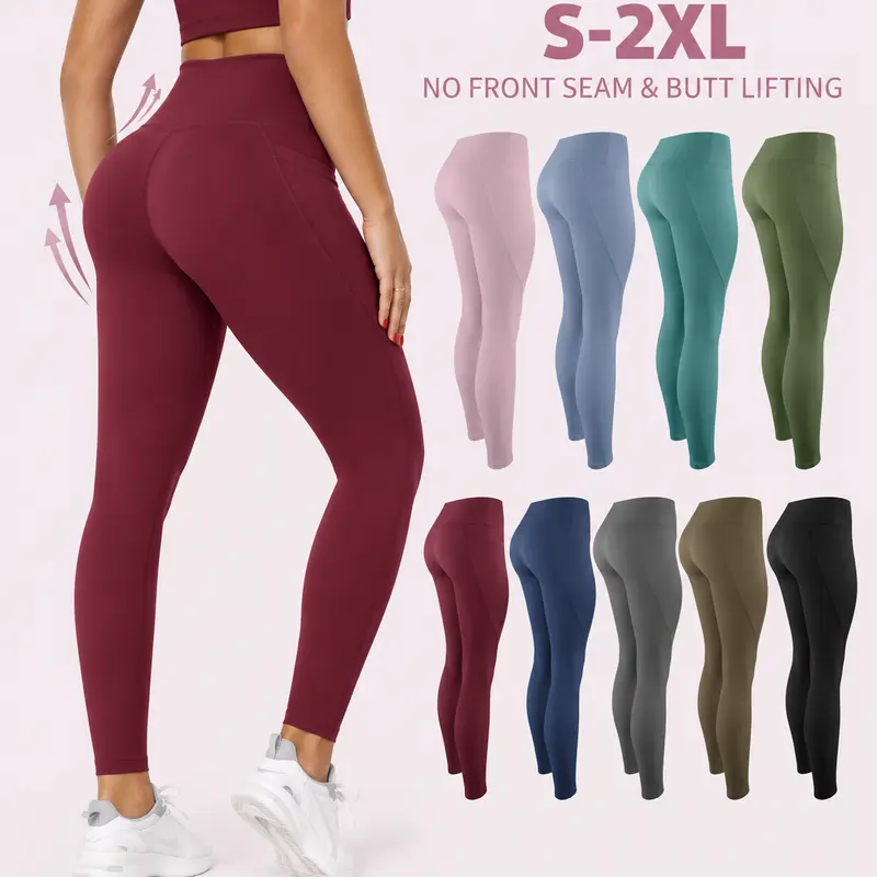 【LOCAL SHIPPING】1/3/5-PACK Women's High Waisted Butt Lift Leggings with Pockets, No Front Seam Yoga Pants, Tummy Control Stretch Workout Leggings for Gym, Fitness, Yoga & Daily Wear Everyday
