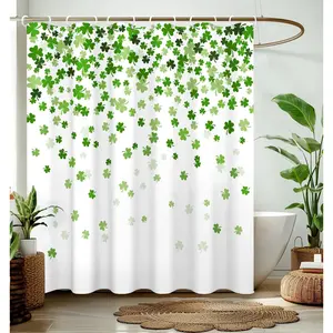 PAUSEBOLL St. Patrick's Day Shamrocks Shower Curtain for Bathroom Decor Lucky Spring Irish White and Green Curtains Bathtub Cortinas de Baño Cute Decorative Girls Unique Design