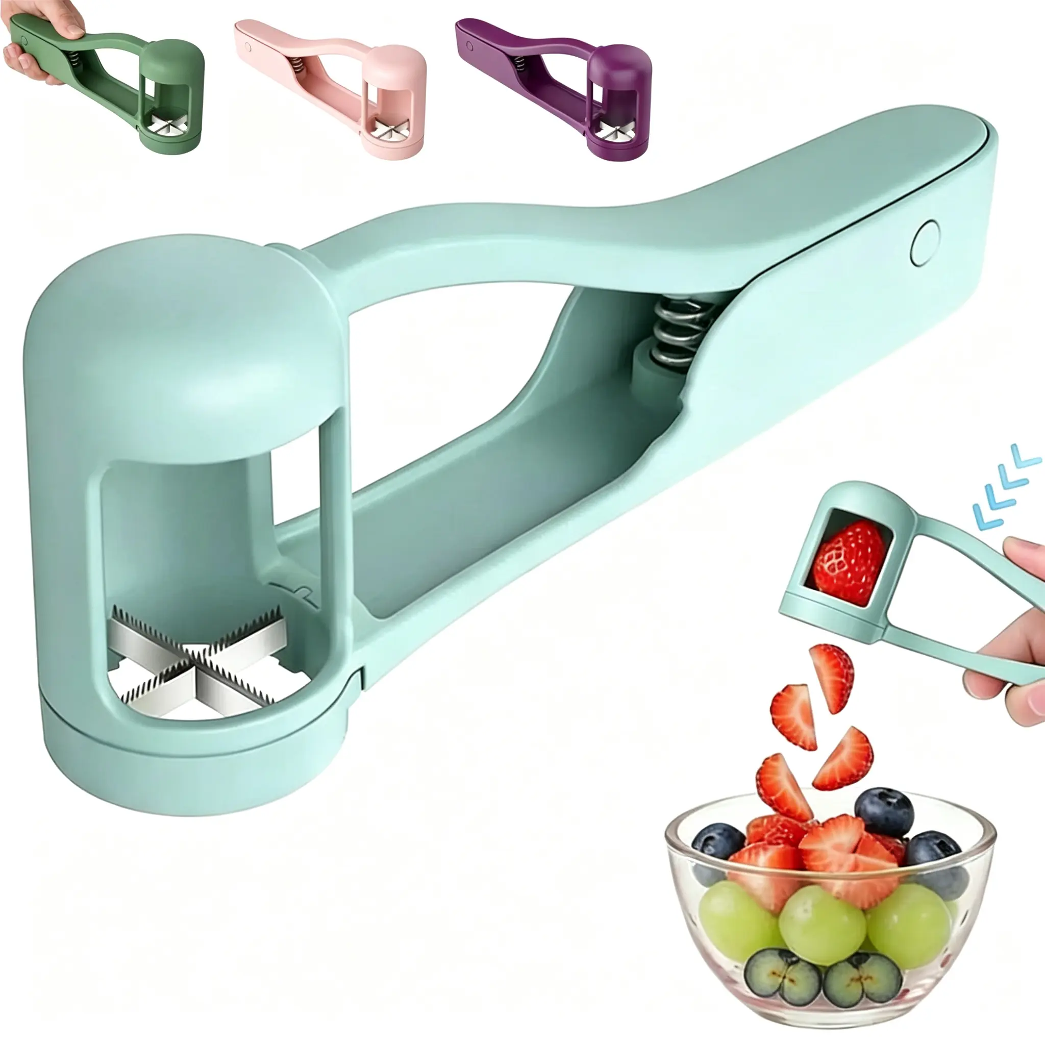 2-in-1 Stainless Steel Fruit Slicer - Strawberry Slicer & Grape Cutter for Strawberries, Grapes, Cherry Tomatoes - Quick Fruit Prep Tool for Salads, Desserts, Baby Food, stainless steel kitchen tool