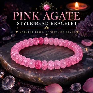 Pink Agate Style Bead Bracelet, 8mm Cracked, Stretch Fit