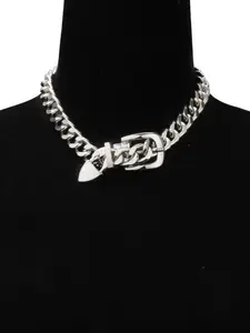 Personalized Thick Chain Belt Buckle Lockbone Necklace, Statement Necklace, Hip Hop Trendy Metal Geometric Jewelry, Unisex Fashion Accessory, Chunky Necklace