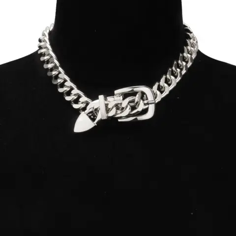 Personalized Thick Chain Belt Buckle Lockbone Necklace, Statement Necklace, Hip Hop Trendy Metal Geometric Jewelry, Unisex Fashion Accessory, Chunky Necklace, Alloy Necklace
