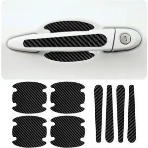8PCS Carbon Fiber Car Door Handle Scratch Protectors, Universal Paint Guard Sticker for Door Handle Bowl, Fits Most Cars, Trucks, SUVs (Black)