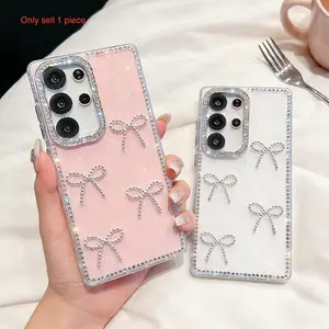 For Samsung A17 A07 A37 A57 S24 S25 FE S26 Plus S23 Ultra A16 A26 A36 A56 A15 A35 A55 5G Cute Bowknot Phone Case Bling Rhinestone Hard Shockroof Cover Shockproof Protective