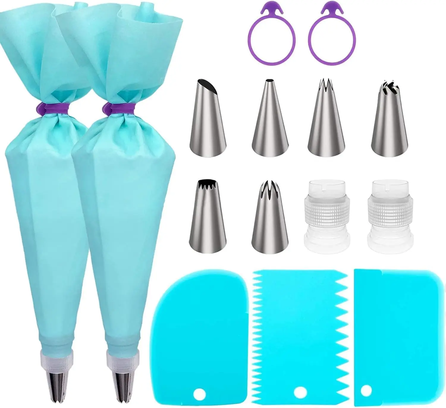 Piping Bags and Tips Set – Reusable Frosting Piping Kit for Baking, Pastry Bags with Standard Converters, Silicone Rings, Cake Decorating Tools