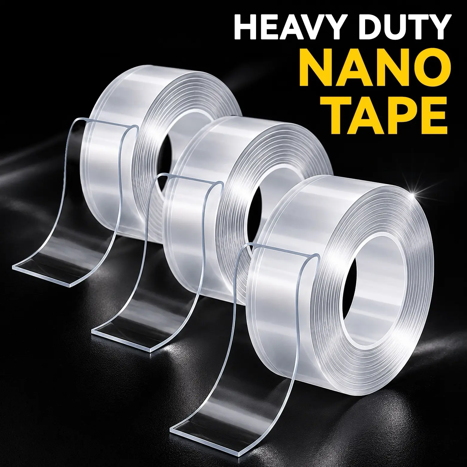 2026 Upgraded Heavy Duty Nano Tape, 9.84FT Clear Invisible Double Sided Mounting Tape, Renter Safe Removable Adhesive Tape, Washable Reusable No Residue Tape for Home Decor, Desk Organization & Dorm Room Setup