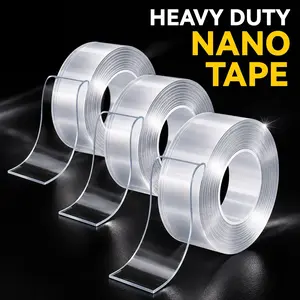 2026 Upgraded Heavy Duty Nano Tape, 9.84FT Clear Invisible Double Sided Mounting Tape, Renter Safe Removable Adhesive Tape, Washable Reusable No Residue Tape for Home Decor, Desk Organization & Dorm Room Setup
