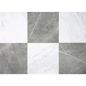 Chris Loves Julia 12-in by 12-in Bonneville Grey & White Marble Peel & Stick Floor Tiles