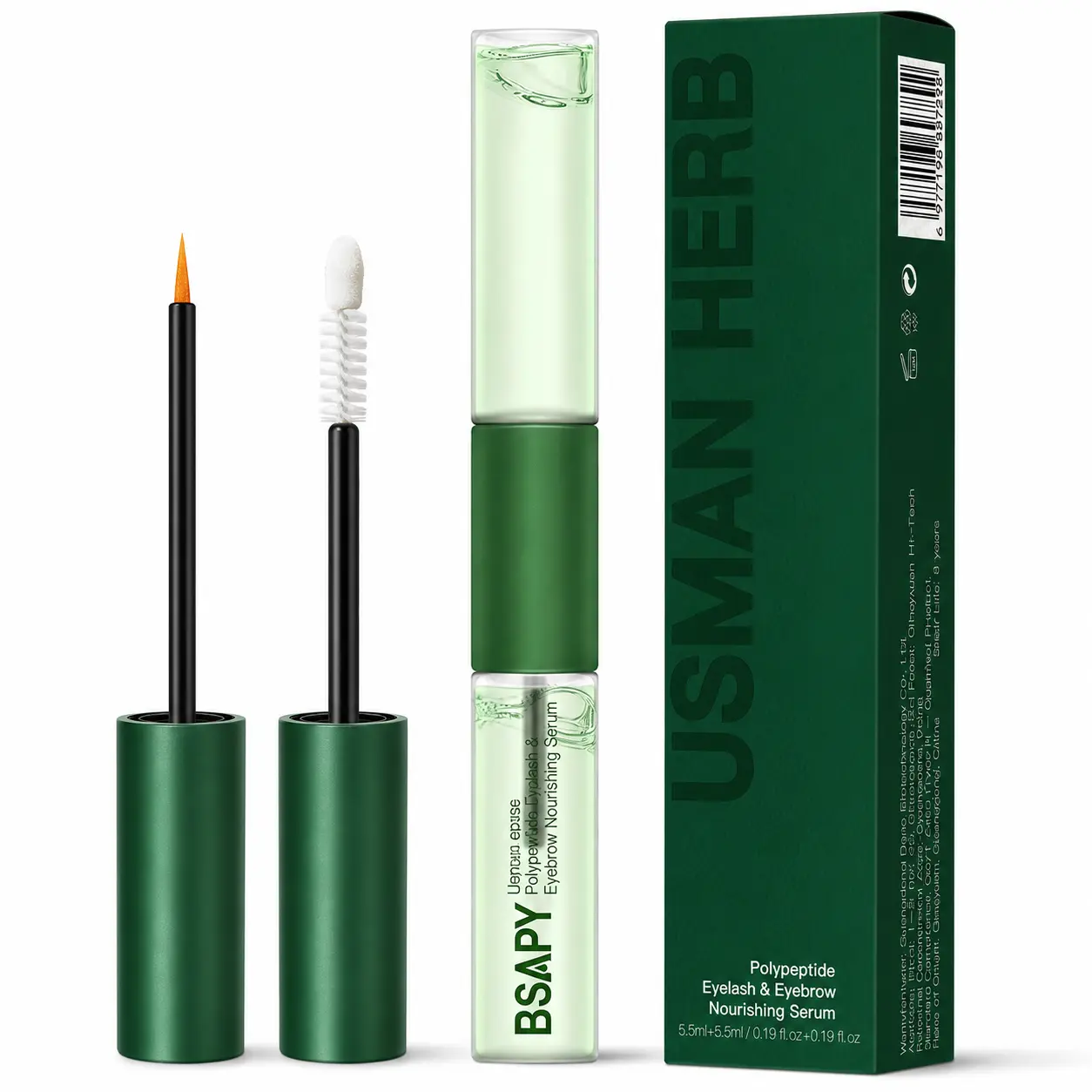 BSAPY Usman Grass & Multi-Peptide Eyelash & Brow Enhancing Serum - Naturally Derived Gel, Advanced Vitamin & Botanical Blend, Ophthalmologist Tested, Cruelty-Free Single Item Eyelash Serum for Longer, Thicker, Fuller Lashes & Brows