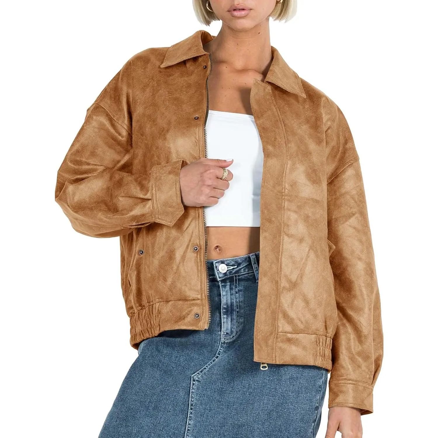 Lannew Womens Oversized Leather Jackets Trendy Zip up Bomber Motorcycle Coat 2025 Going out Outfits