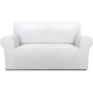 Stretch Sofa Slipcover – Spandex Non Slip Soft Couch Sofa Cover, Washable Furniture Protector with Non Skid Foam and Elastic Bottom for Kids, Pets (Loveseat, White