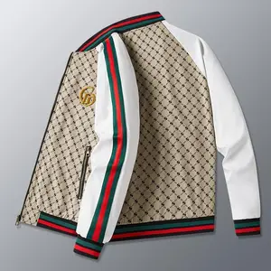 2025 New Spring and Autumn Men's Jacket Trendy Fashion Printed Jacket Casual Baseball Suit Menswear Coats Men's Stand Collar Zip-Up Jacket Tops Long Sleeve