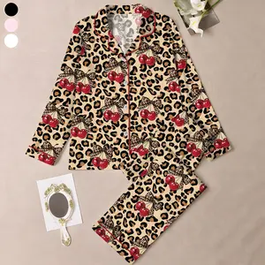 Leopard Satin Pajamas, Leopard Print Women Pajamas, Natural Leopard Pajamas Set, Gift For Her