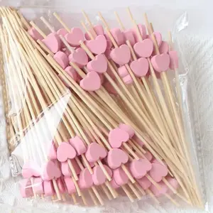 Heart-Shaped Bamboo Sticks, Wooden Decorative Cocktail Picks, Dessert Fruit Decoration, Perfect for Theme Weddings Birthdays Parties Banquets