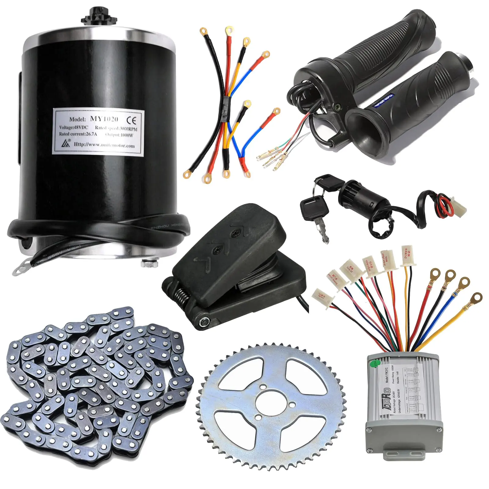 Brush Motor Kit Speed Controller & Chain Sprocket & T8F 116 Links & Foot Pedal & Ignition Key Switch & Wiring for Electric Go Kart ATV UTV Drift Trike Golf Cart Quad Buggy Dune Moped