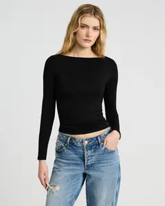 Express Supersoft Fitted Boat Neck Long Sleeve Tee