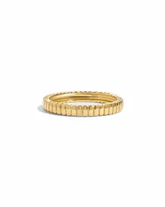Dainty Fluted Ring for Women - 925 Sterling Silver Plated 14k Gold, Sizes 4-12, Minimalist Design, Perfect for Stacking, Ideal for Everyday Wear
