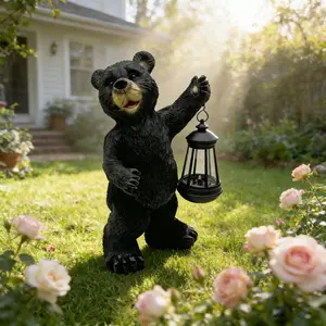 Solar Lantern Garden Statues Decor, 14" Large Outdoor Bear Figurine Lights for Yard Patio Decoration - Unique Christmas Housewarming Gift for Grandma Wowen Mom