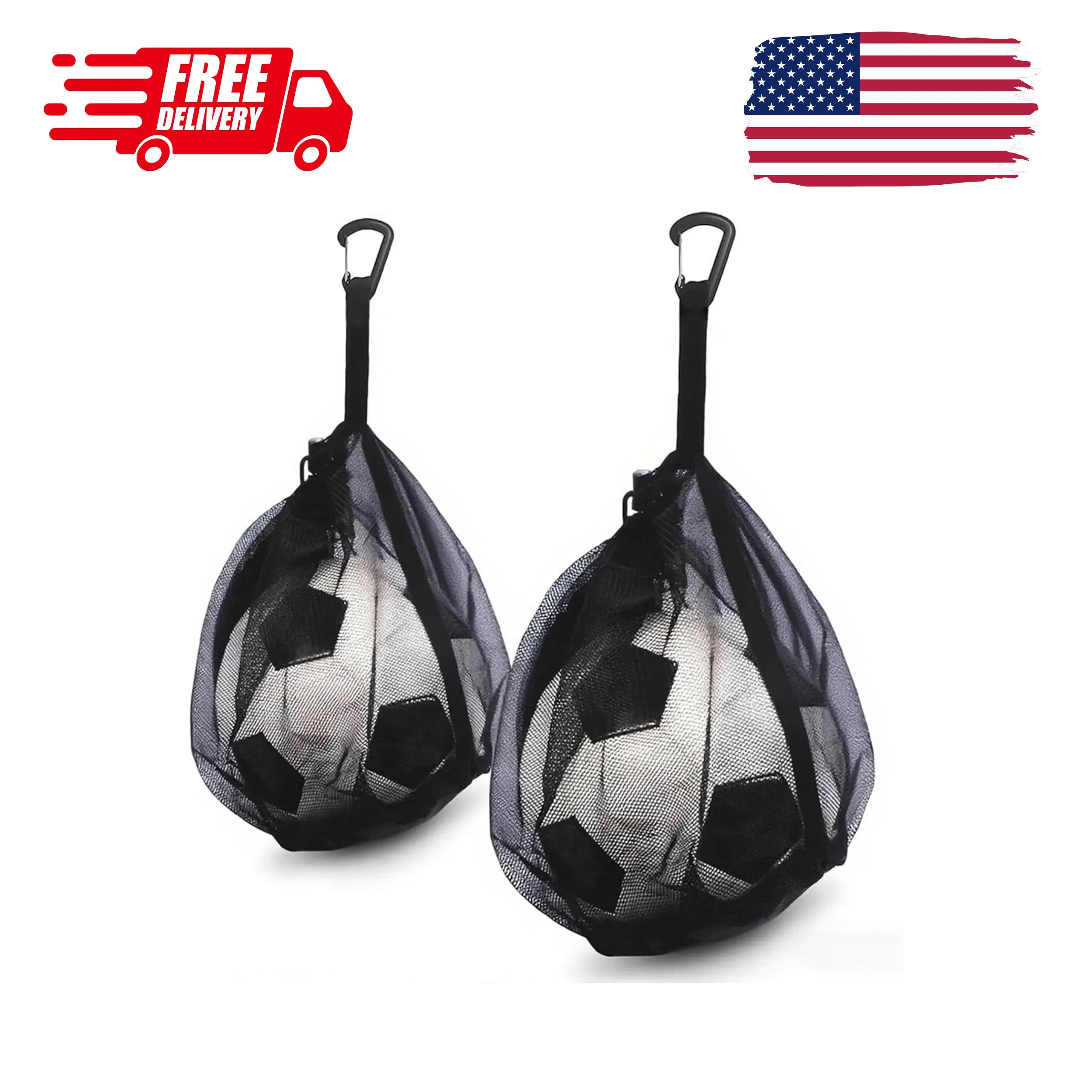 2Pcs Single Mesh Ball Bag, Lightweight Net Storage with Zipper, Black