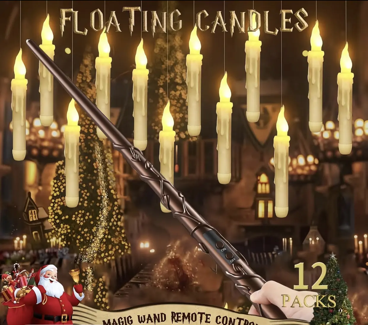 Harry Potter Floating LED Candles | Flameless Magic Taper Candle with Wand Remote, Halloween & Christmas Party Decor, Wizard Theme Room Aesthetic harry potter decor