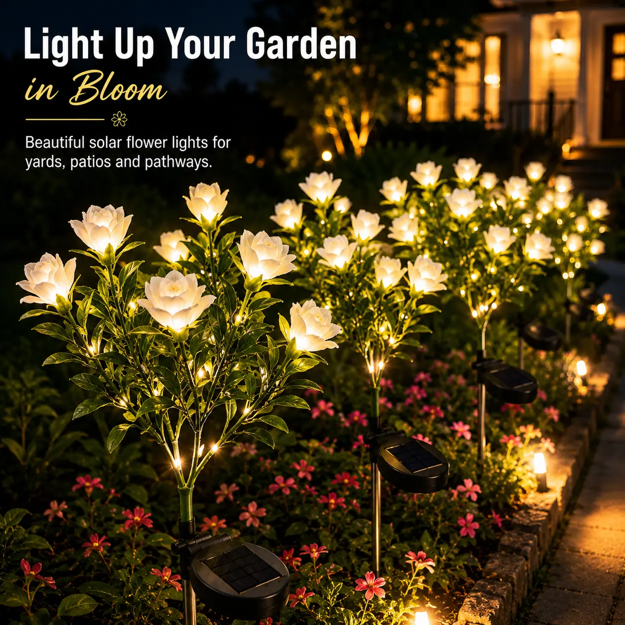 2/4 Pack Portable Solar Outdoor Gardenia Shape Stake Lamps, Adjustable Water-Resistant Lights with Auto Shut-Off, Mother's Day Home Decoration Gift, Solar Outdoor Lights, 4-Pieces