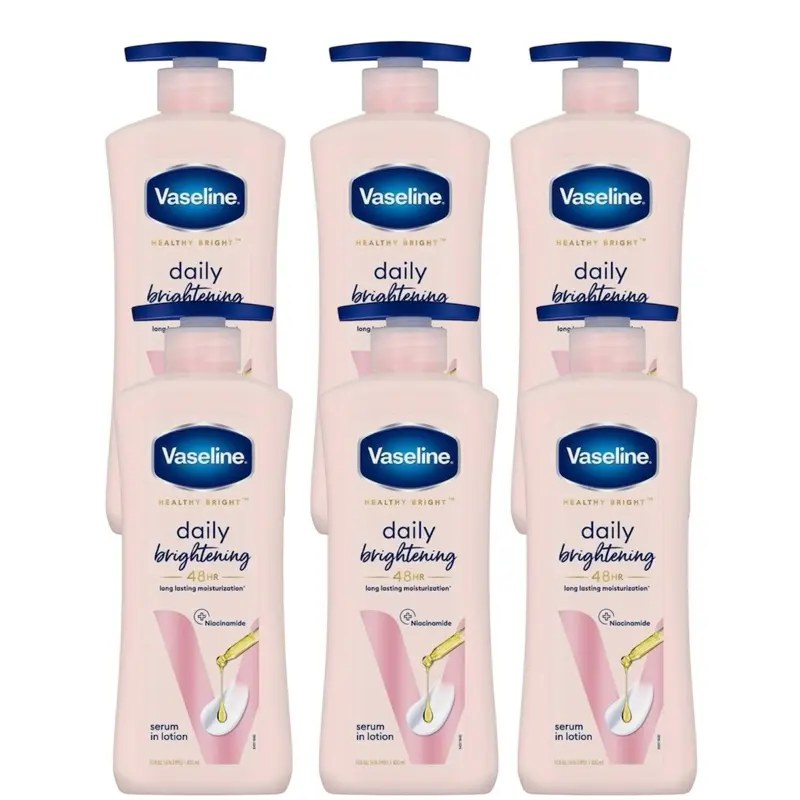 Vaseline Body Care Moisturizer, 400ml Daily Brightening Lotion with Serum - Long-Lasting Hydration, Skin Soothing & Repair (6-Pack), Moisturizing