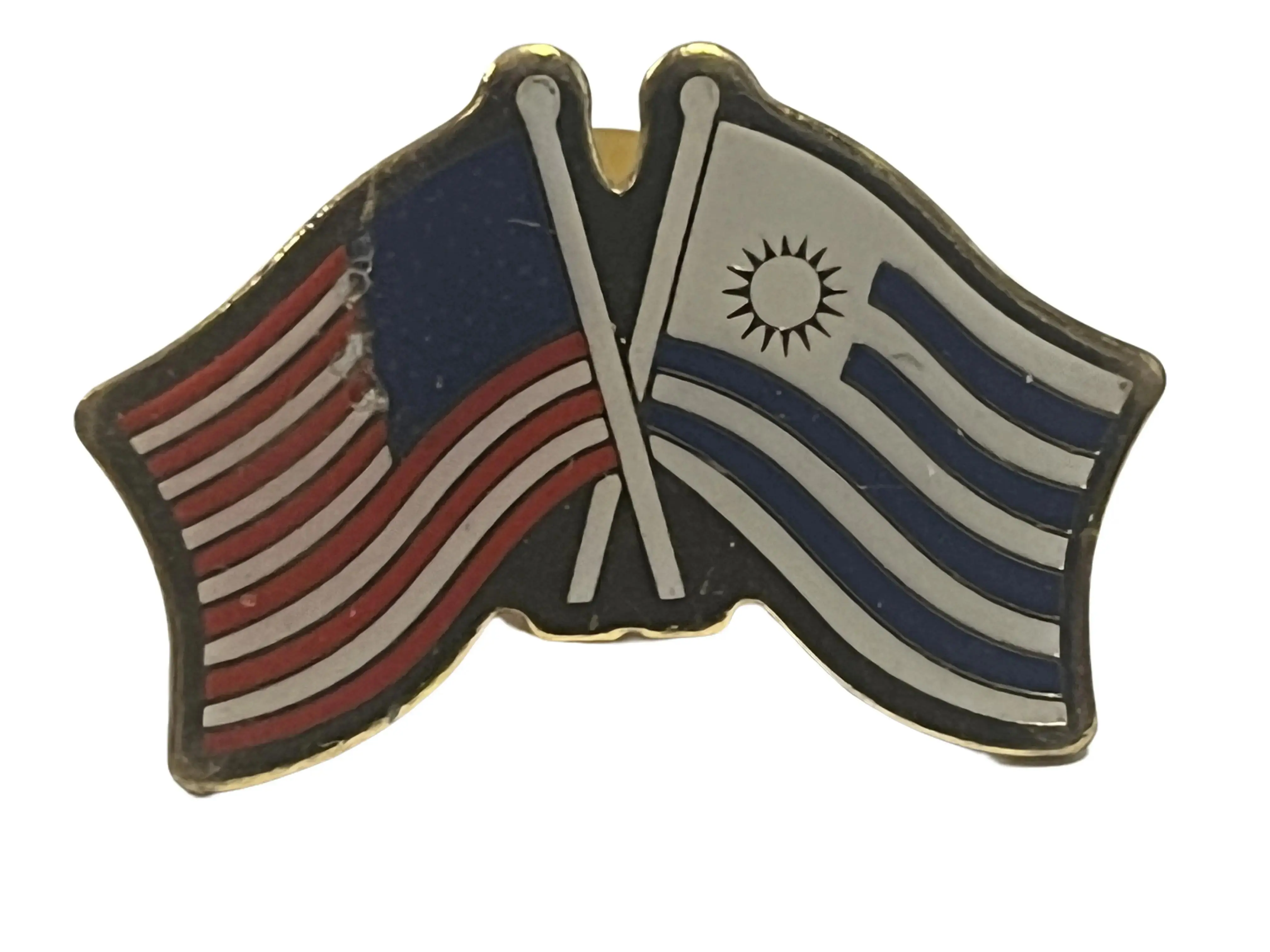 Uruguay / United States Pin - Display of Crossed Flag Design Representing Uruguay and United States Relationships
