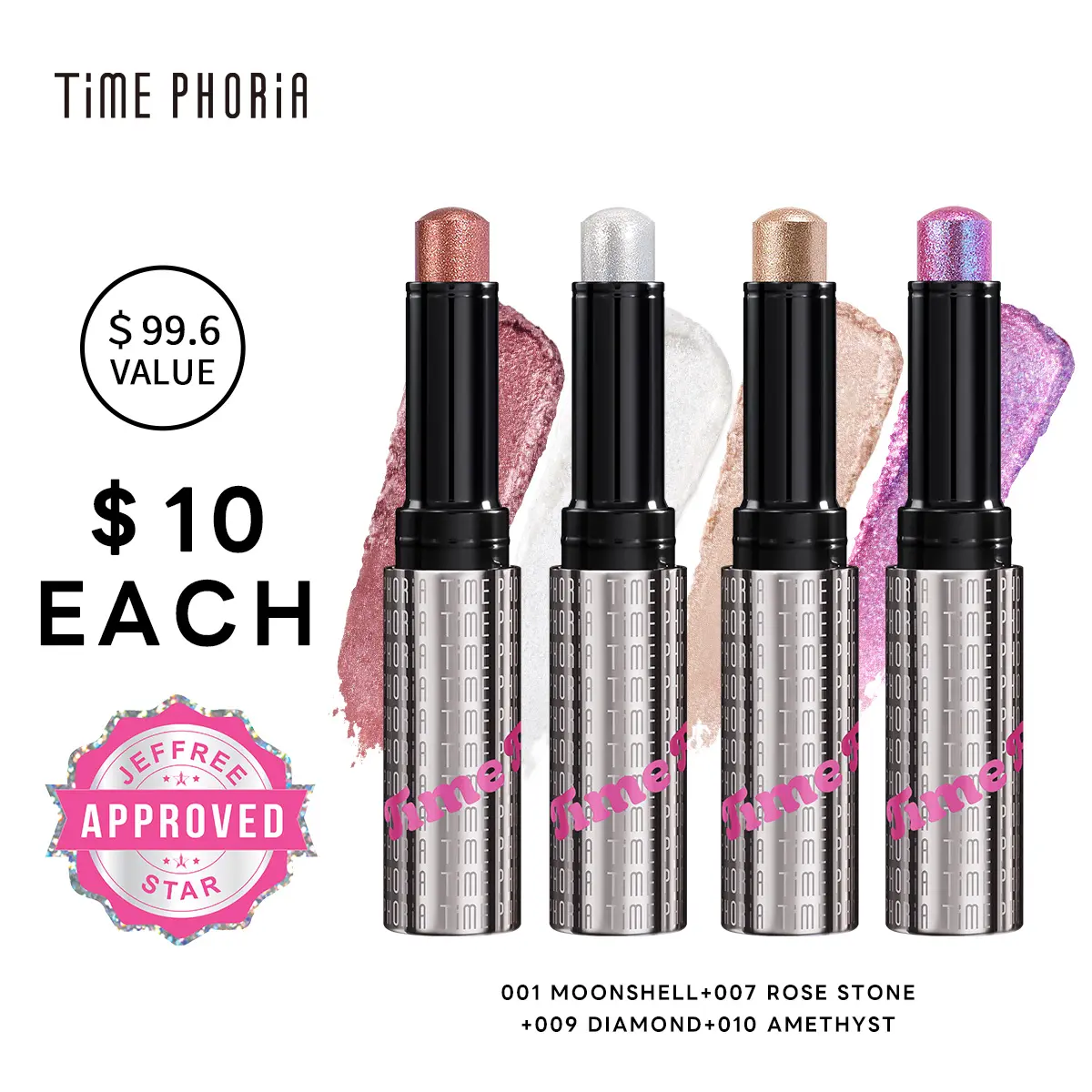 [Jeffree Star Approved]TIMEPHORIA Gel Eyeshadow Stick - Crystal, Metallic, Shimmer Glaze Finish, Flawless Youthful Glowing Looks
