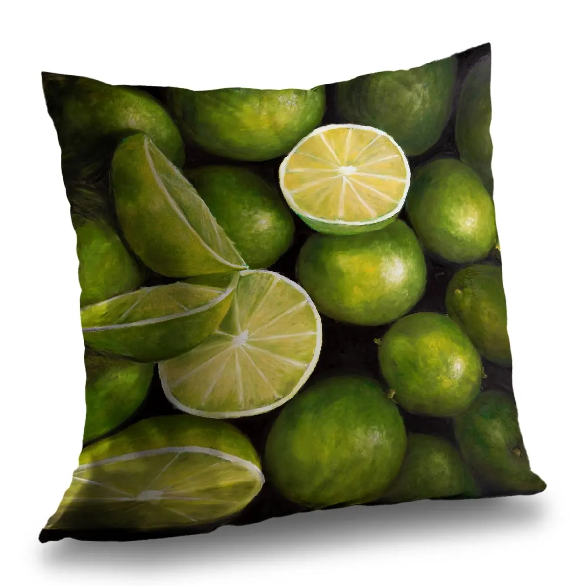 360 stand Hyperrealistic Lime Print Poly Twill Weave Basket Throw Pillow - 14x14 in., Kitchen Still Life Decor, Kitchen Decor Ideas, Decorated Standard Pillows, Artwork Standard Pillows