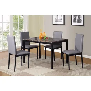 Citico 5-Piece Metal Dinette Set with Laminated Faux Marble Top, Gray