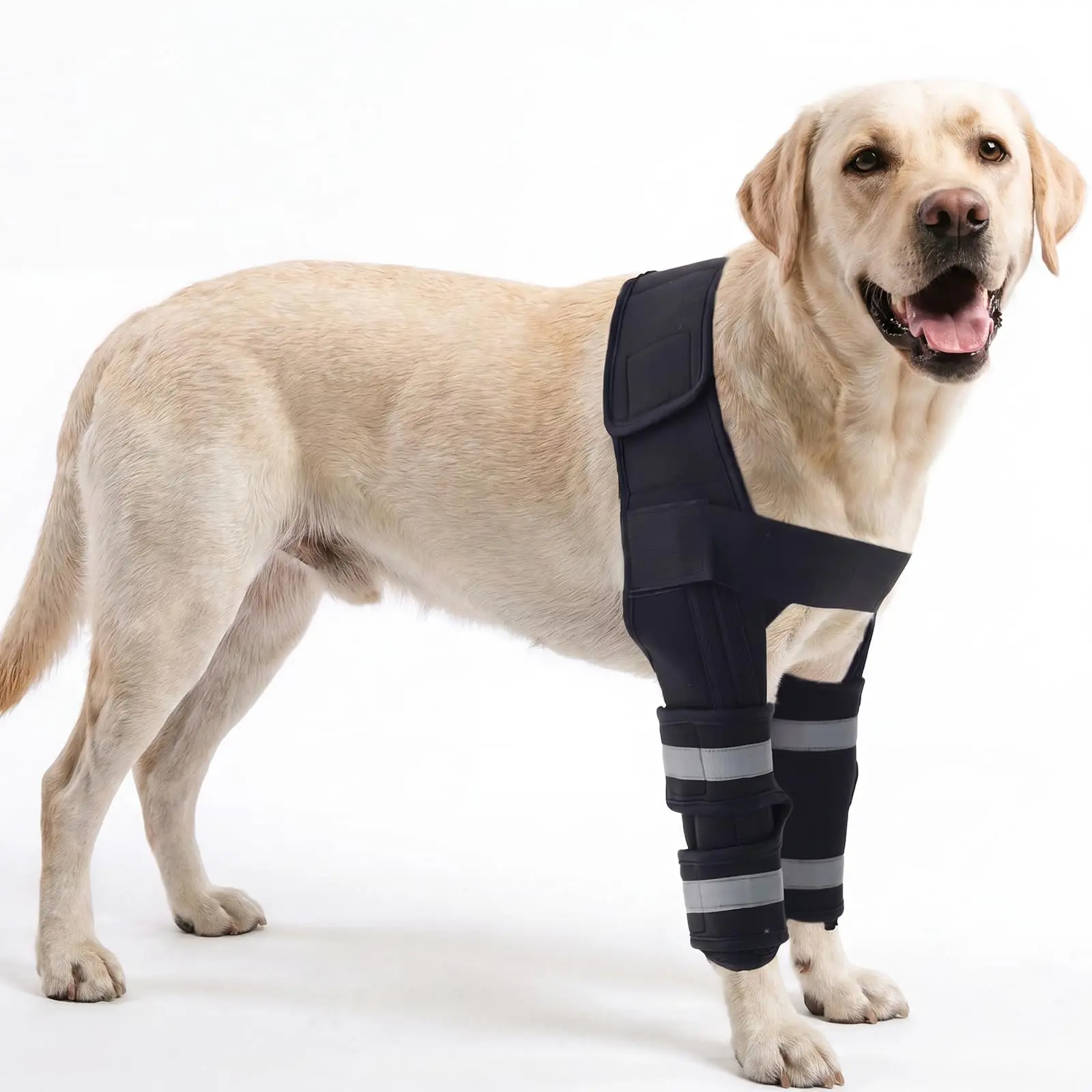 Dog Front Leg Brace with Metal Support Strips, Double Leg Dog Elbow Brace, Reflective Dog Knee Brace for Injury Recovery, Prevent Licking Wounds, Adjustable Dog Leg Sleeve for Medium Large Dogs