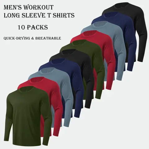 5/10 Pack Men’s Long Sleeve T Shirts Workout Tops for Men Lightweight Fall Top for men Spring/Autumn/Winter Shirts Absorbs Sweat Breathable Sports Tops Energetic Multi-Color Workout T Shirts Athletic Apparel For Gym Running Sports