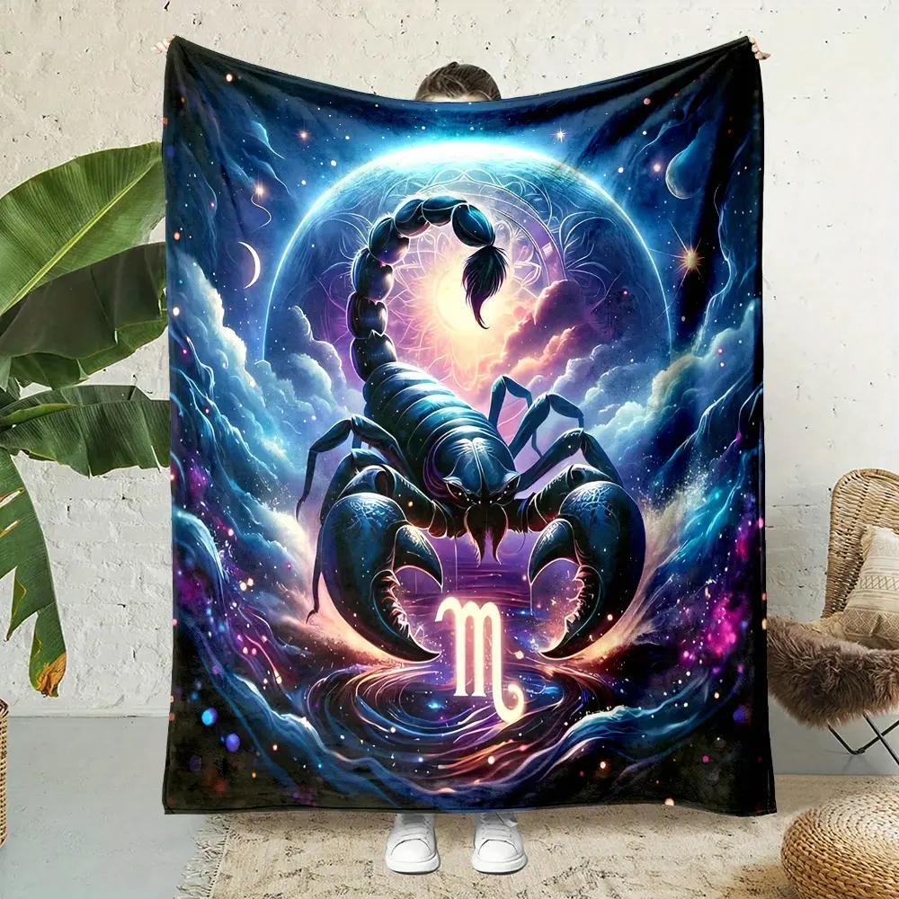 [Zodiac Starry Sky Print Blanket] Soft Reversible Flannel Scorpio Zodiac Starry Sky Print Blanket - Perfect for All Seasons - Bed, Sofa, Camping & Office Naps - Unique Gift Idea