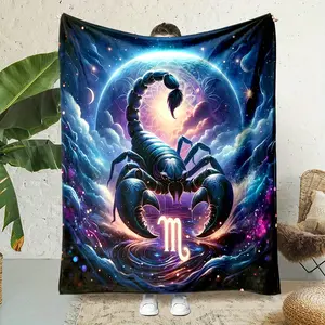 [Zodiac Starry Sky Print Blanket] Soft Reversible Flannel Scorpio Zodiac Starry Sky Print Blanket - Perfect for All Seasons - Bed, Sofa, Camping & Office Naps - Unique Gift Idea