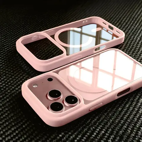 Premium Transparent Magnetic Wireless Charging Soft TPU Cover Casing for iPhone 13/14/15/16/17/17 Air/17 Pro Max (Plus, Mini) - Magnetic Close, Flexible Edges, Sturdy Shockproof Protection, Acrylic Lenses, Carbon Fibre Accessories for Handheld Devices