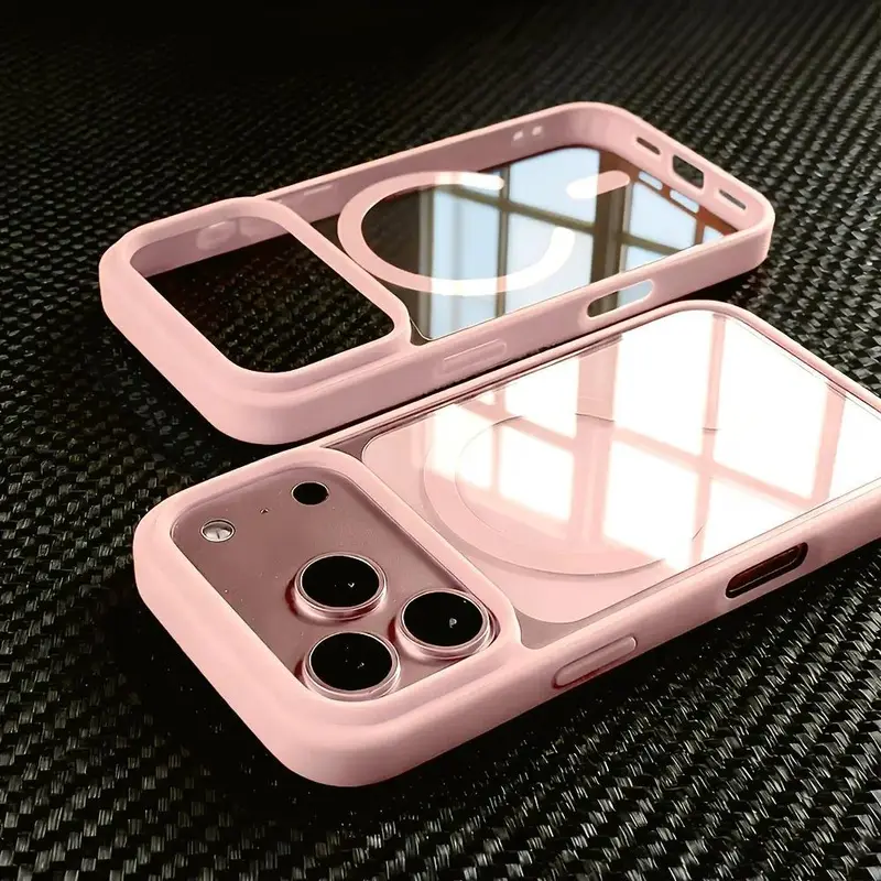 Premium Transparent Magnetic Wireless Charging Soft TPU Cover Casing for iPhone 13/14/15/16/17/17 Air/17 Pro Max (Plus, Mini) - Magnetic Close, Flexible Edges, Sturdy Shockproof Protection, Acrylic Lenses, Carbon Fibre Accessories for Handheld Devices