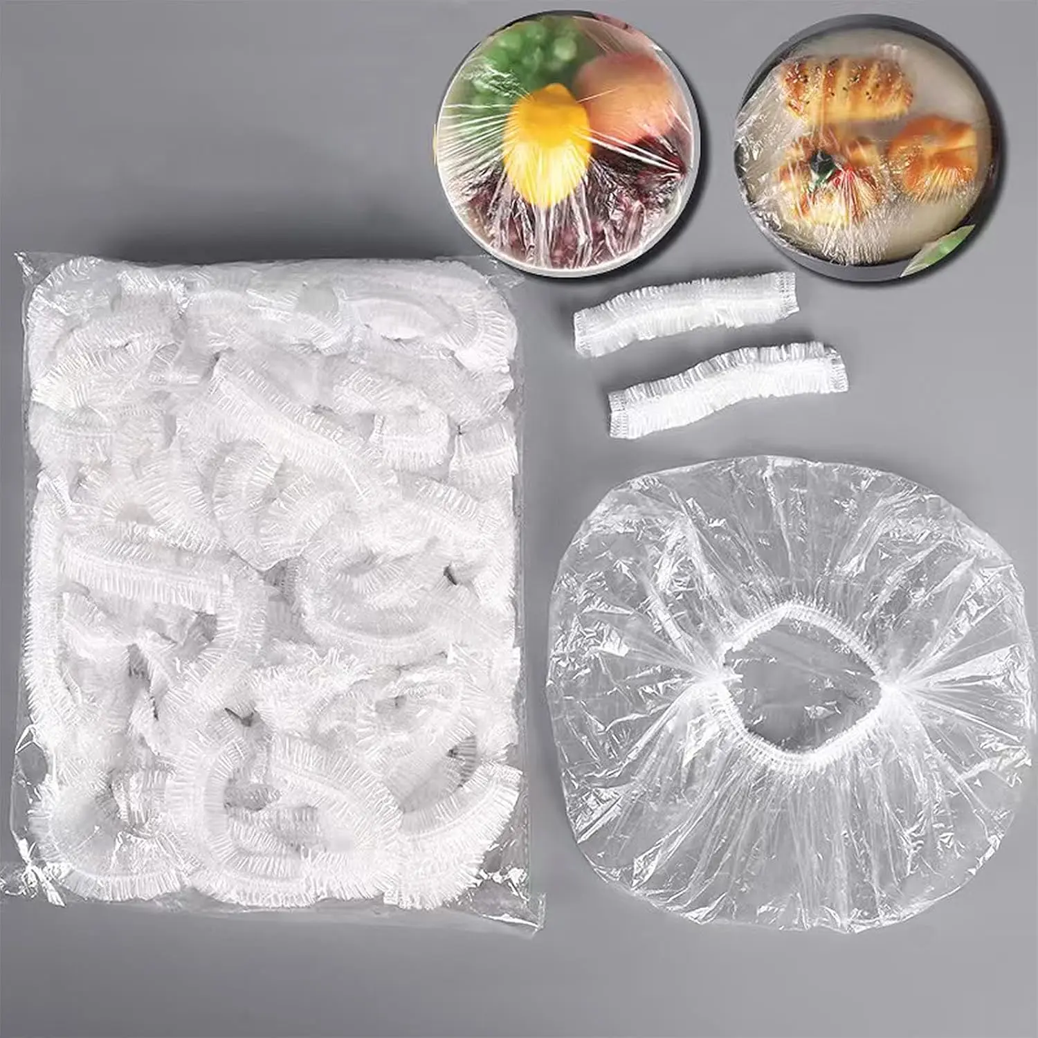 300PCS Reusable Transparent Elastic Food Covers - Thick Food-Grade Plastic Sealable Lids, Square Tear-Resistant Kitchen Preserving Utensils & Containers for Family, Barbecues with Exquisite Packaging, Food Storage, Thick Seal