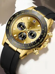 Men's Luxury Business Watch, Classic Analog Round Dial, Waterproof Silicone Strap, Fashion Casual Quartz Movement Wristwatch, Perfect Gift Choice