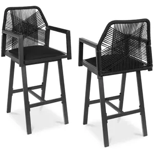 Best Choice Products Set of 2 Indoor/Outdoor Aluminum, Woven Rope Swivel Barstools w/ Armrests
