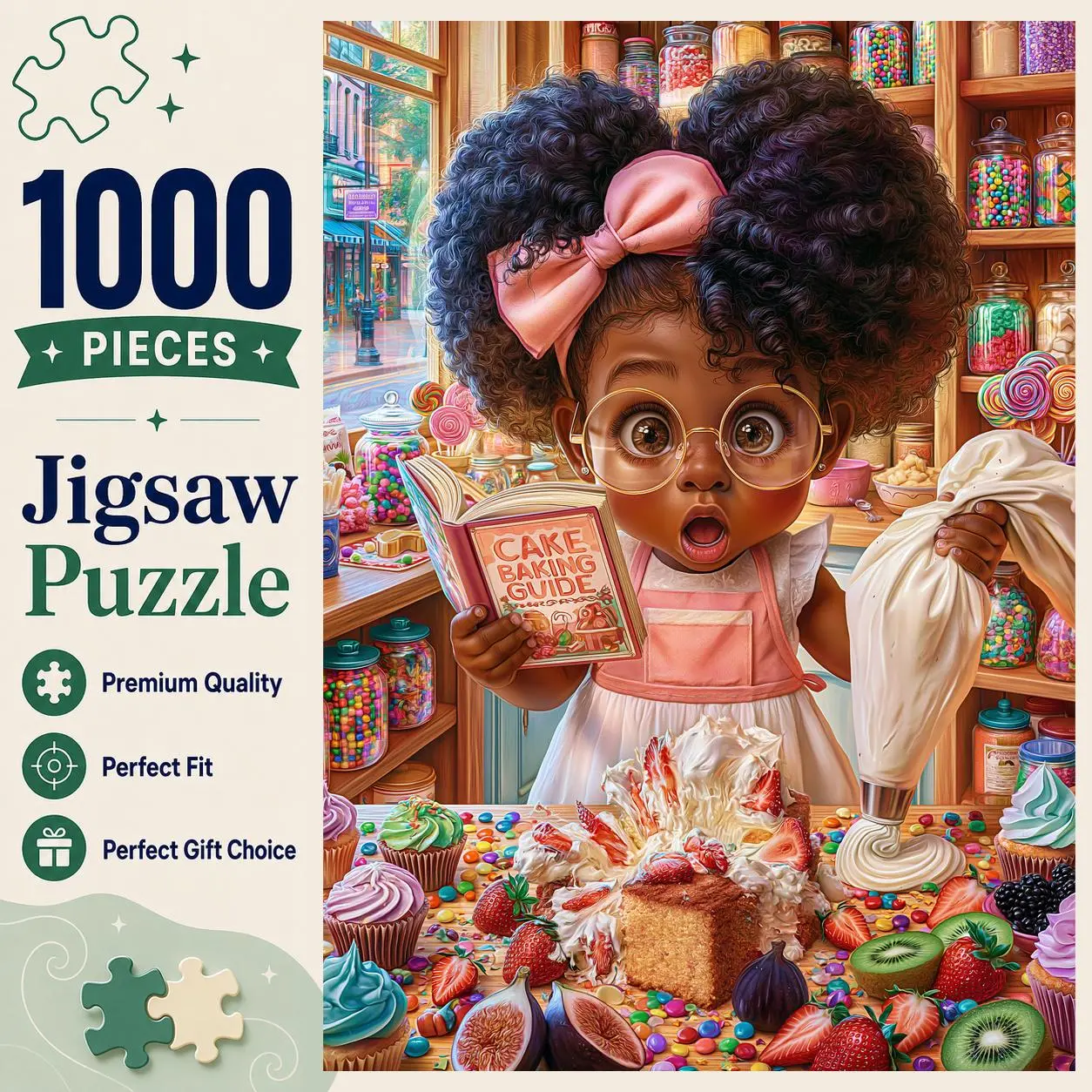 Candy Bakery Portrait 1000 Pieces Jigsaw Puzzle for Adults, Relaxing Family Game Stress Relief Brain Teaser Challenge Sweet Shop Art Gift Senior Activity Wall Decor 19.7x29.5inch(50x75cm)