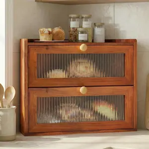 Corner Bread Box for Countertop, Large Wooden Farmhouse Vintage 2 Tier Bread Container for Sourdough Loaf & Homemade Bread, Counter Organizer for Bread, Cup, Fruit, Spice, Snack