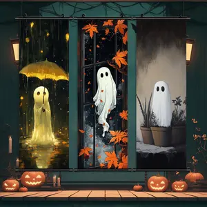 Halloween Themed Wall Art, 3 Counts/set Ghost Pattern Canvas Poster, Halloween Decoration, Funny Ghost Wall Decoration, Horror Poster, Party Posters, Living Room Decoration