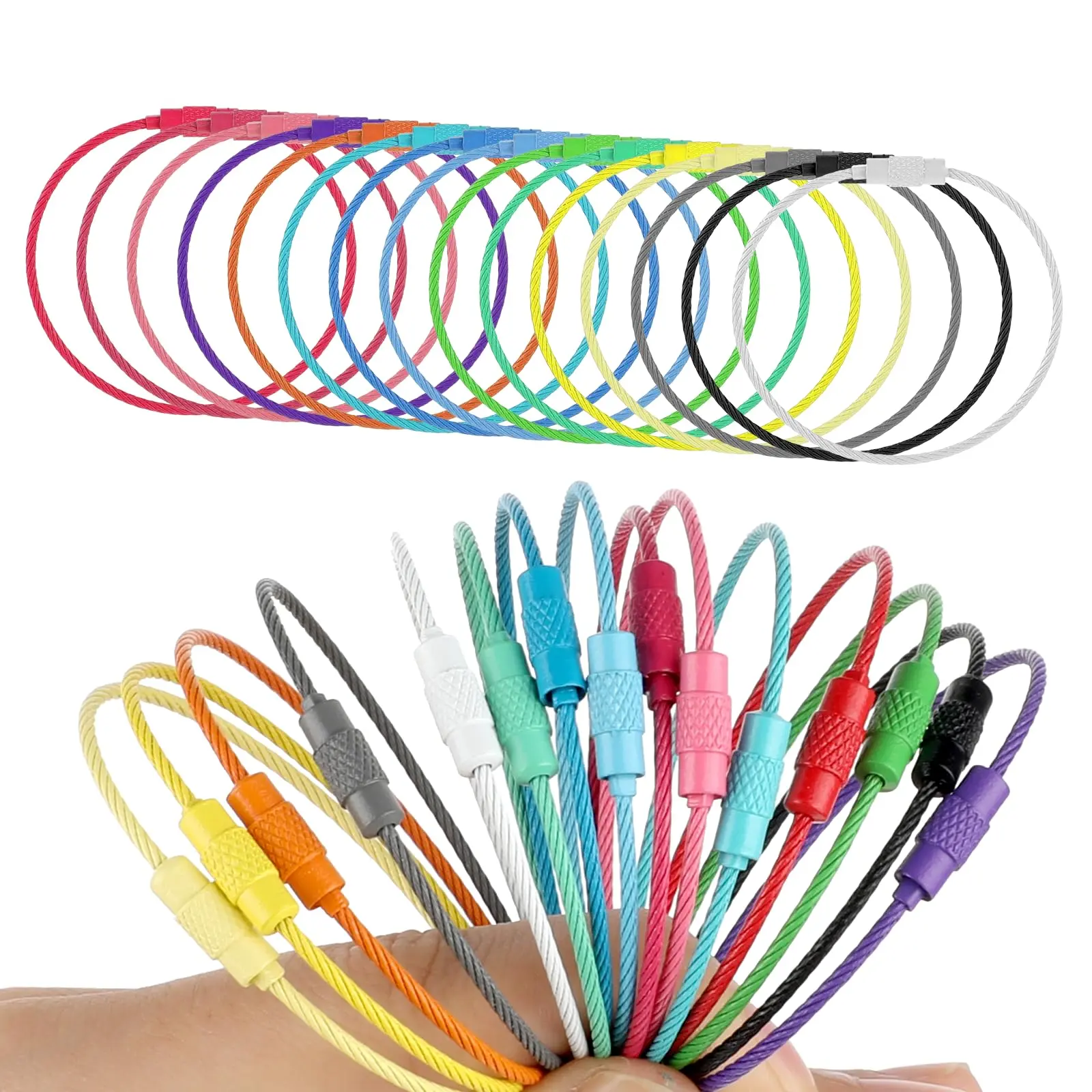 15 Pack Stainless Steel Wire Keychains Metal Luggage Tag Loops Keychain Cable Rings Key Tags With Ring Chain For Crafts Pull Apart Keepers Fobs