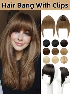 Clip-in Bangs Hair Extensions - Human Hair Accessories with Clips, Easy and Natural to Wear, Thick Bangs with Sideburns for Face Shaping, Perfect for Girls and Women's Daily Use, French Fringe Style