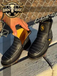 Easy on & Slip Resistant Work Boots  Double Zippers 100% Leather