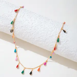 Colorful Teardrop Necklace with Gold-Tone Chain and Vibrant Gemstone Drops for Stylish Accessories