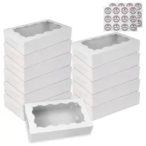 48pcs Cookie Boxes with Window, White Bakery Boxes, Strawberry boxes, Long Treat Boxes for Strawberries and Pastries（7x4.9.x1.5 Inch）